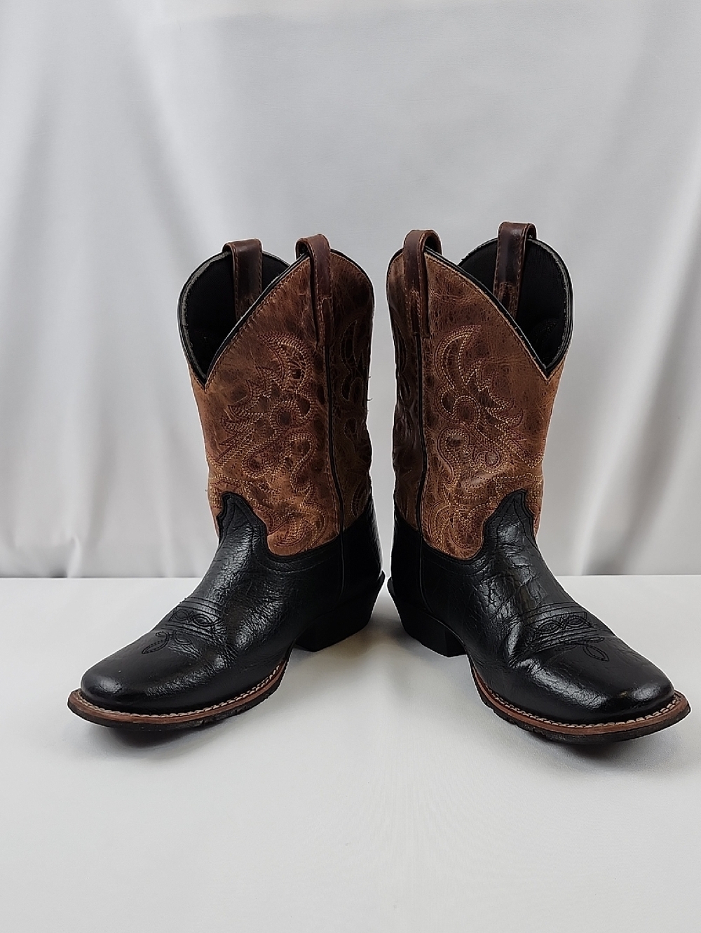 Dan Post Kids Size 4D Little River Black Brown Two-Toned Leather Western Boots